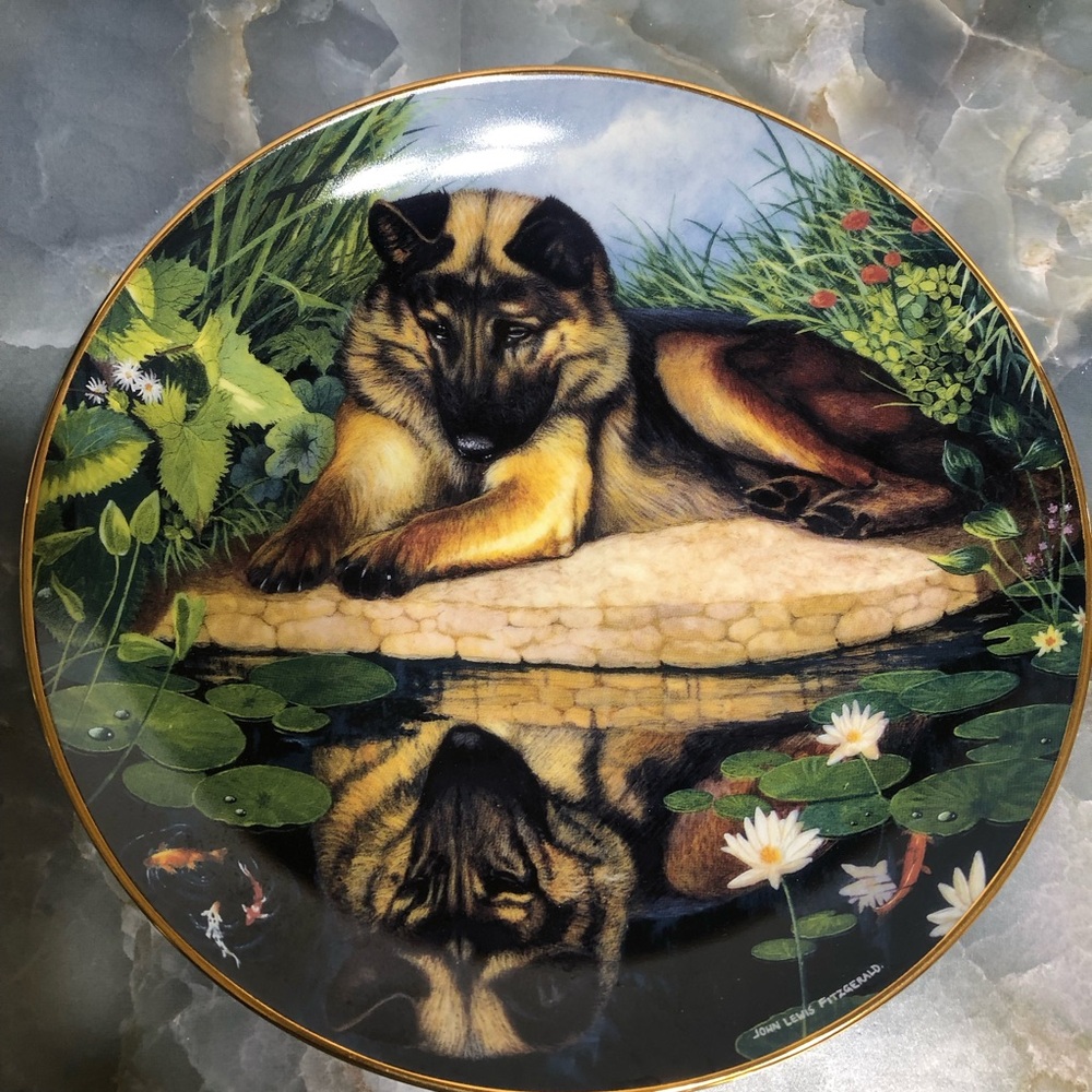 German Shepherd Plate On Reflection Retired by:JOHN LEWIS FITZGERALD - FREE SHIP
